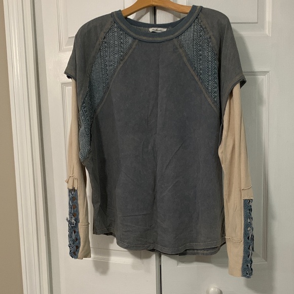 Oli & Hali Tops - Oli & Hali Two-Tone Raglan Sleeve — Slate Blue & Cream